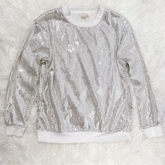 NWT Anthropologie En Elly Ivory Jacki Sequined White & Silver Top - Picture 4 of 8